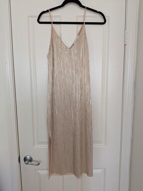 Lush Shimmering Champagne Ribbed Slip Dress, Size S